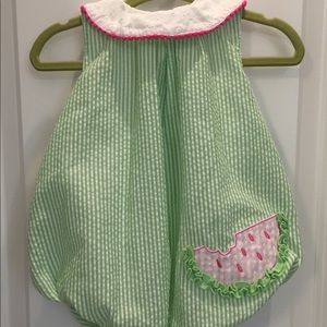 Seersucker rompers with appliqué